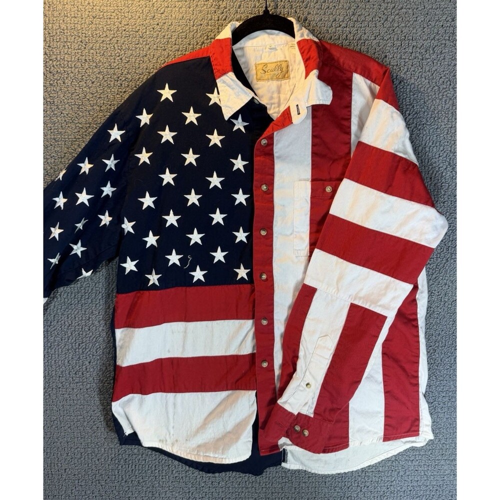 Vintage Scully American Flag Shirt Western Long Sleeve   Men XL